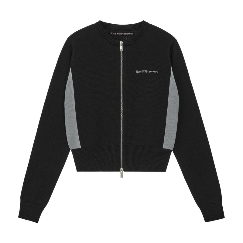 Round Neck Knit Zip-Up Cardigan