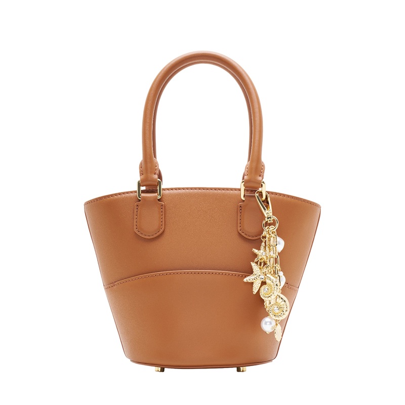 Tan Leather Charm Tote Bag