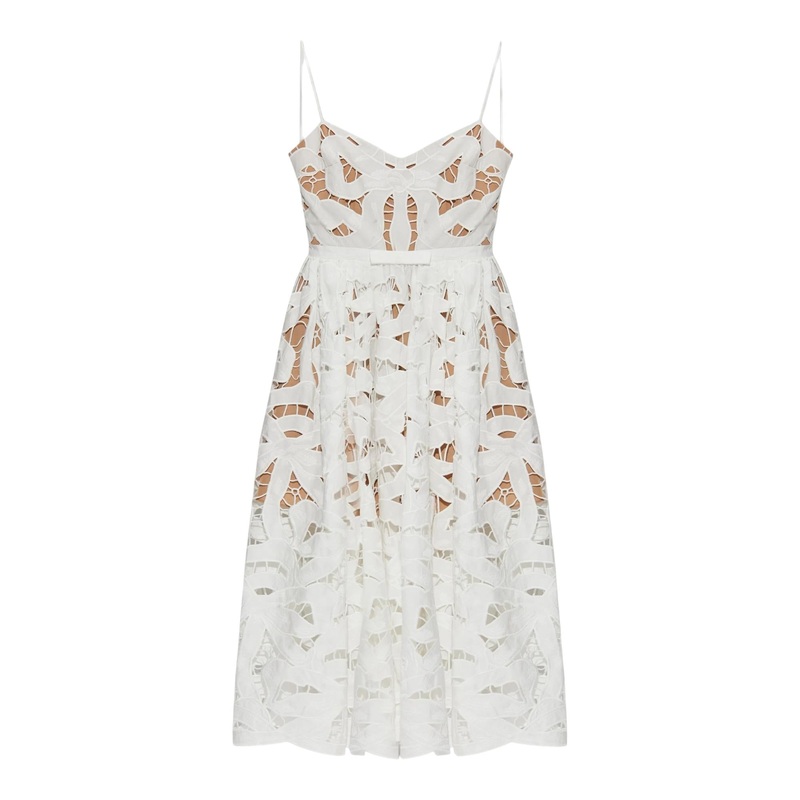 White Bow Embroidered Midi Dress