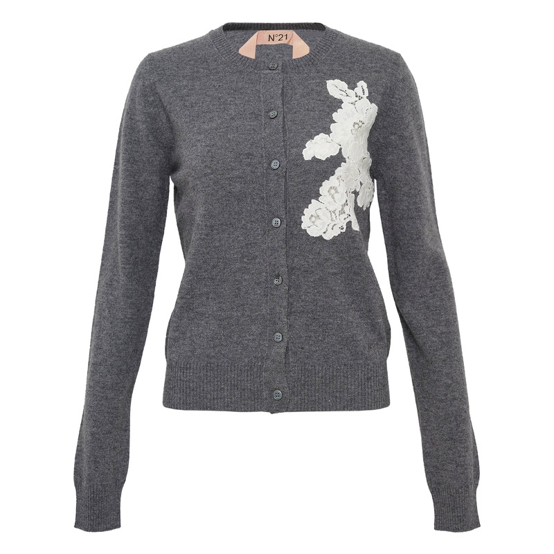 Wool Cardigan With Flower Lace