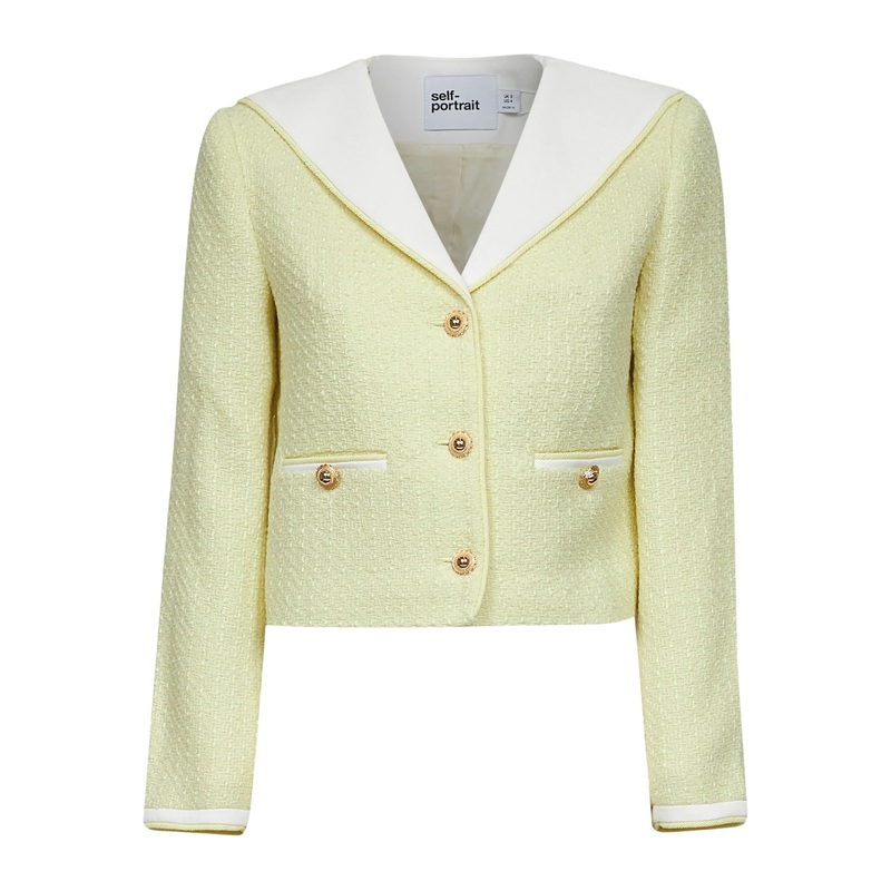 Yellow Boucle Contrast Collar Jacket