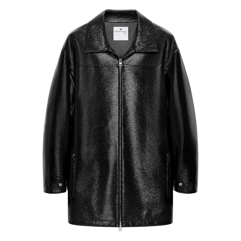 Zipped Vinyl Maxi Bomber Jacket