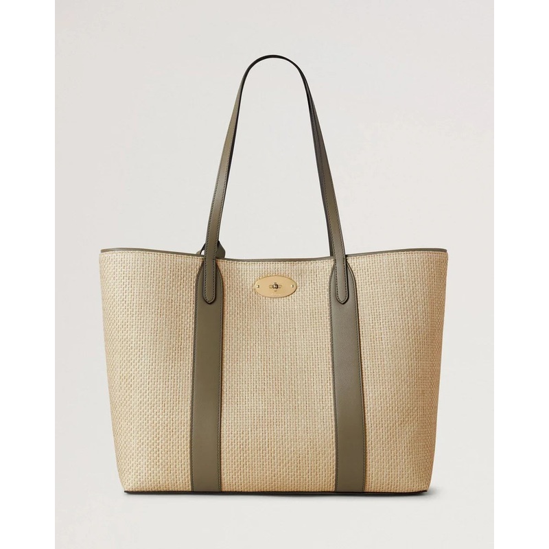 Bayswater Tote Linen Green & Natural Raffia & Leather