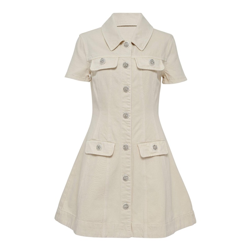 Cream Collared Denim Mini Dress