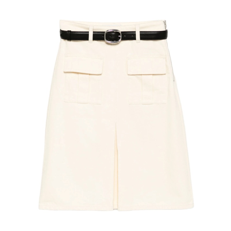 Cream Denim Midi Skirt