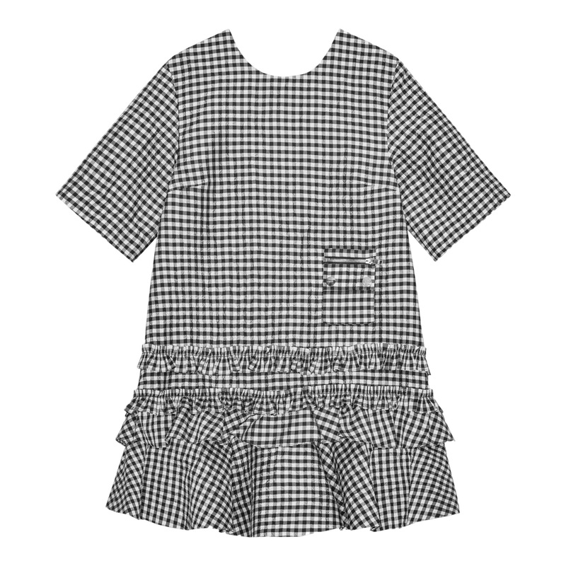 Crinkled Taffeta Check Open Back Mini Dress