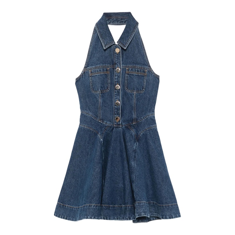 Denim Sleeveless Flared Mini Dress