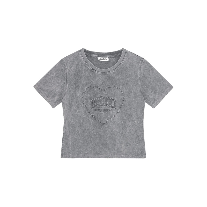 Heavy Cotton Jersey Heart Cropped T-Shirt