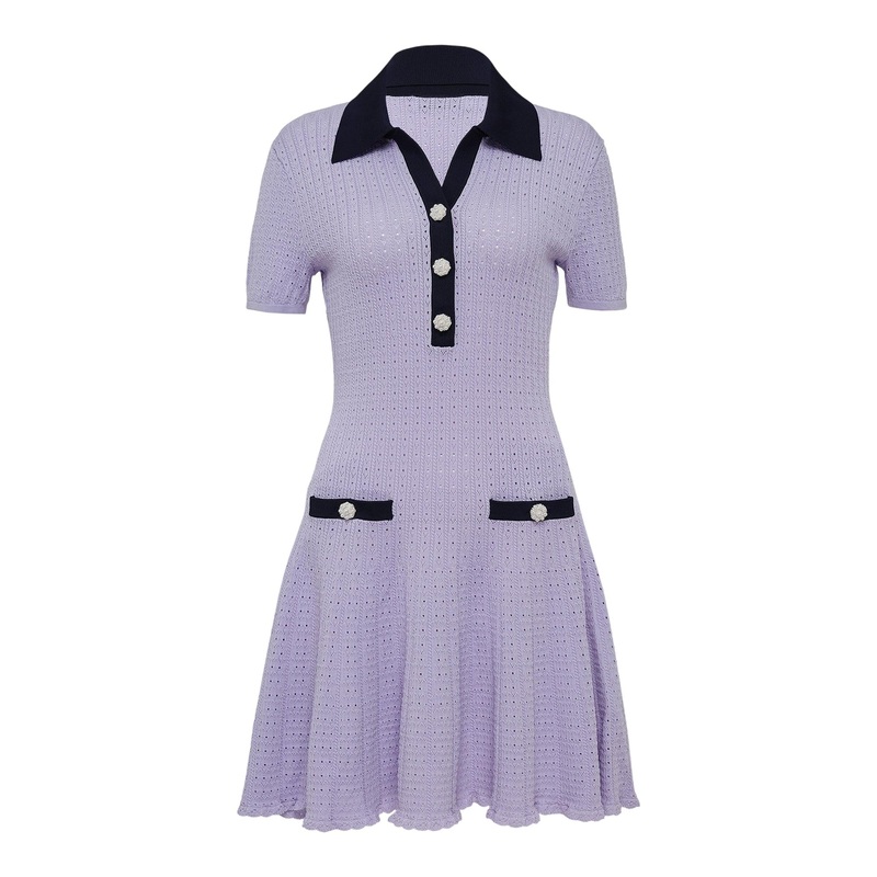 Lilac Pointelle Knit Mini Dress