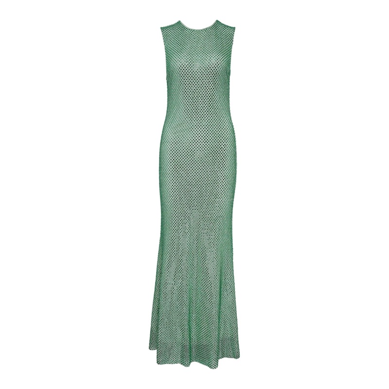 Mint Rhinestone Mesh Midi Dress