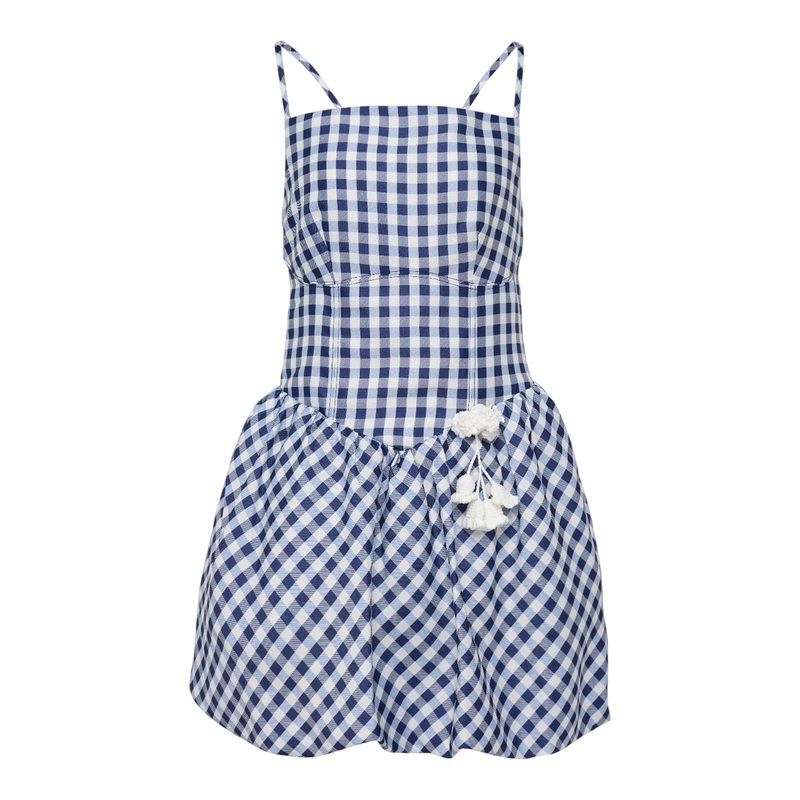 Navy Gingham Taffeta Mini Dress