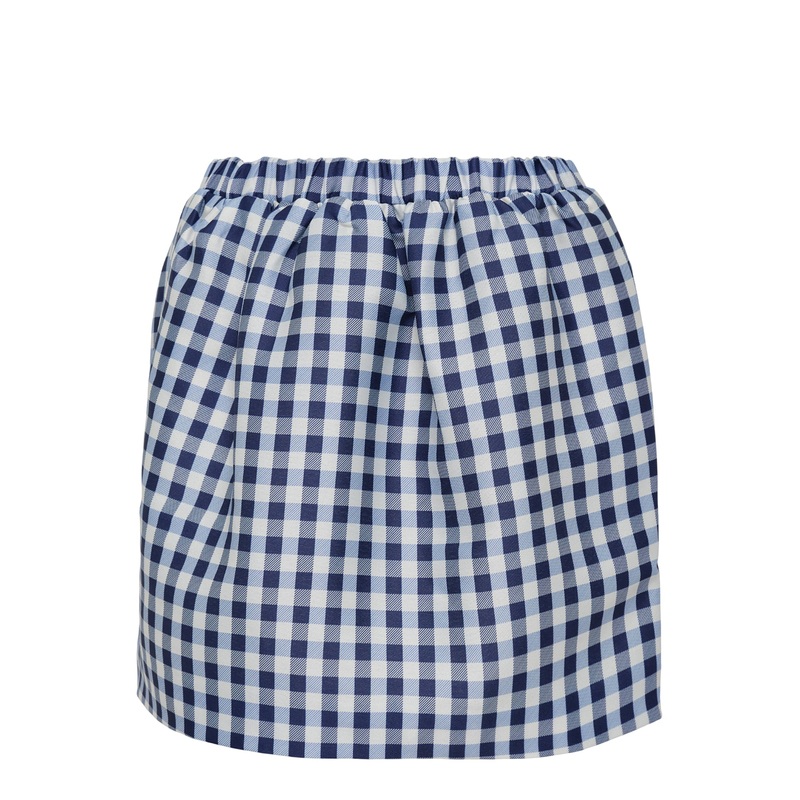 Navy Gingham Taffeta Mini Skirt