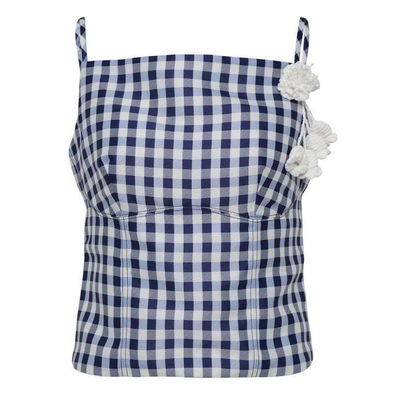 Navy Gingham Taffeta Top