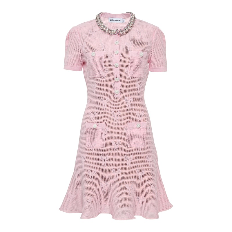 Pink Bow Crochet Crystal Trim Dress