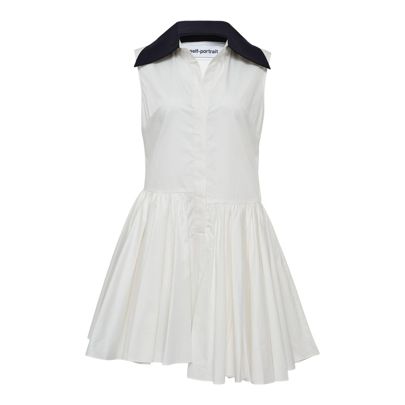 White Cotton Contrast Collar Dress