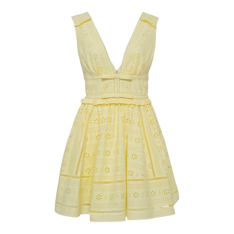 Yellow Cotton Broderie Mini Dress