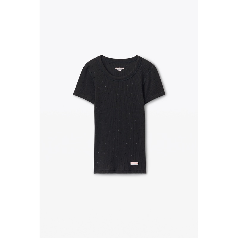 Crystal Rhinestone Embellished Crew Neck T-Shirt