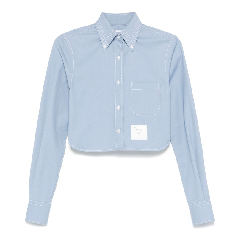 Denim Classic Cropped Long Sleeve Shirt Women