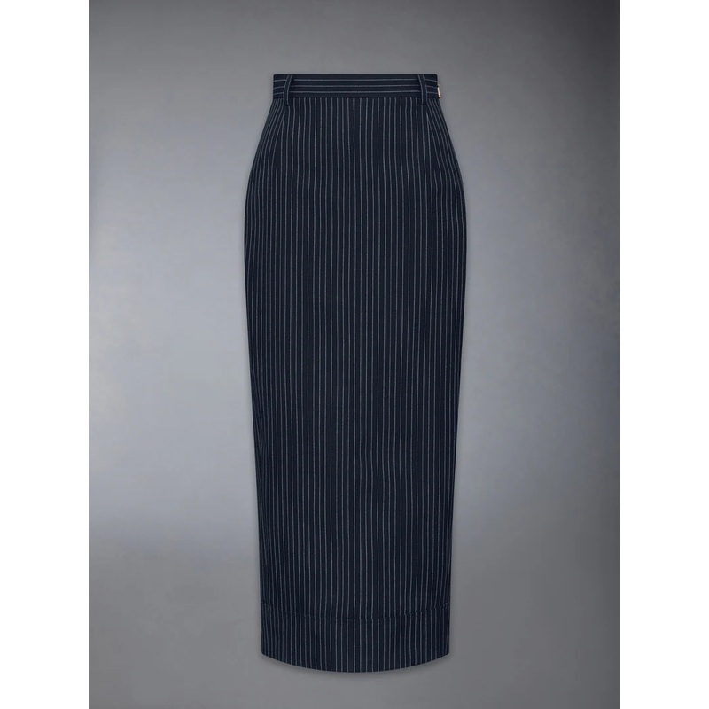 Pinstripe High Twist Wool High Waisted Pencil Skirt Women