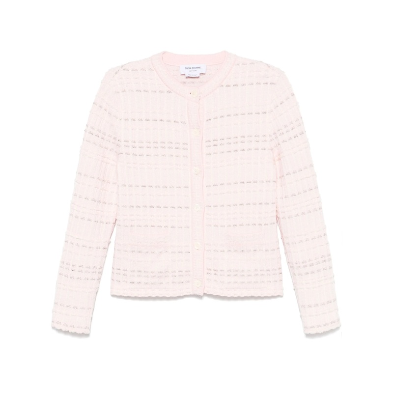 Seersucker Knit Tweed Jacquard Cardigan Women