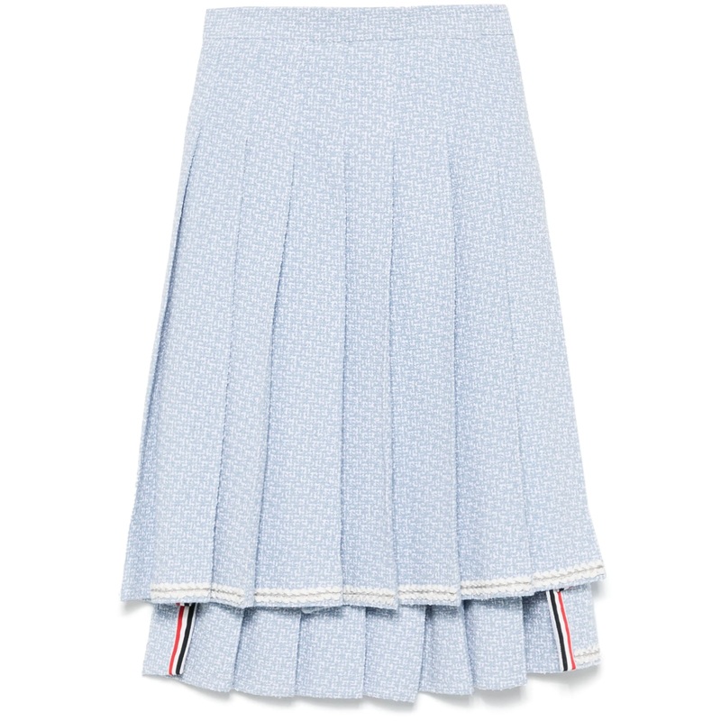 Solid Tweed Knee Length Pleated Skirt Women