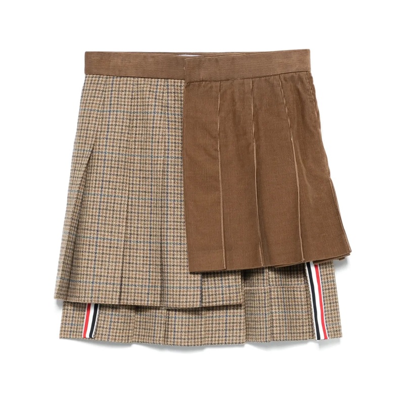 Gunclub Check Cheviot Tweed Pleated Mini Skirt Women
