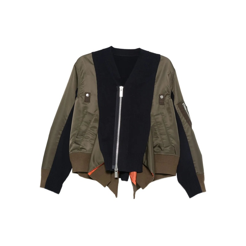 Nylon Twill X Knit Cardigan