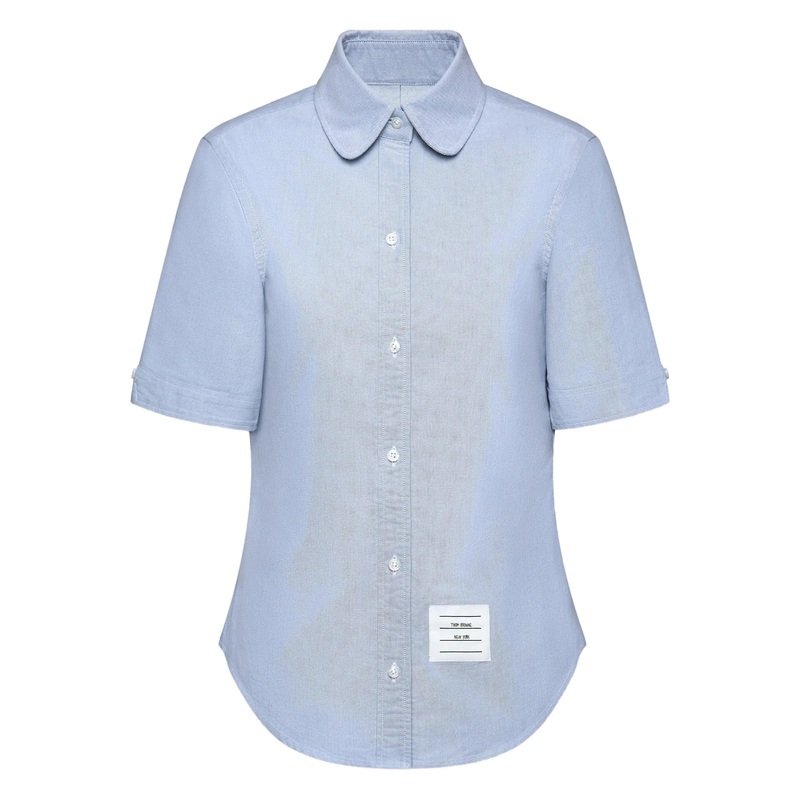 Oxford Round Collar Short Sleeve Shirt Women