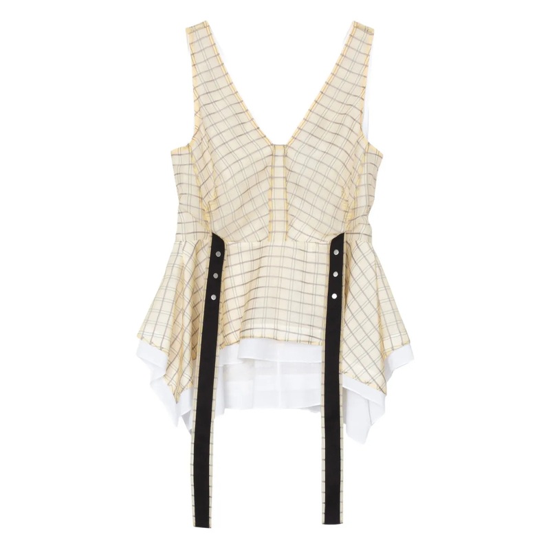 Plaid Organza Sleeveless V-Neck Flounce Top