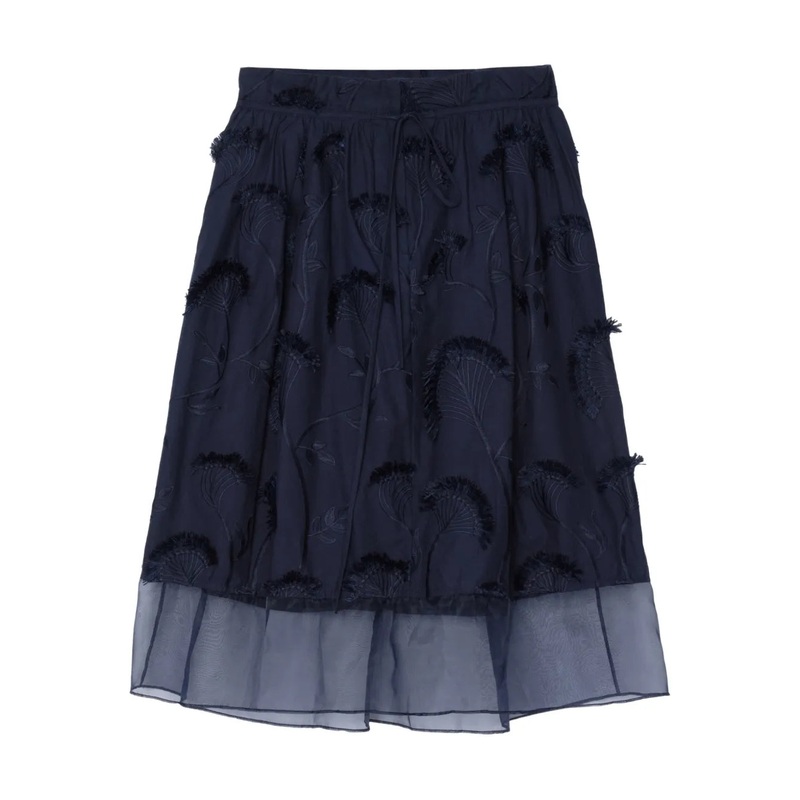 Tie-Waist Midi Skirt With Organza