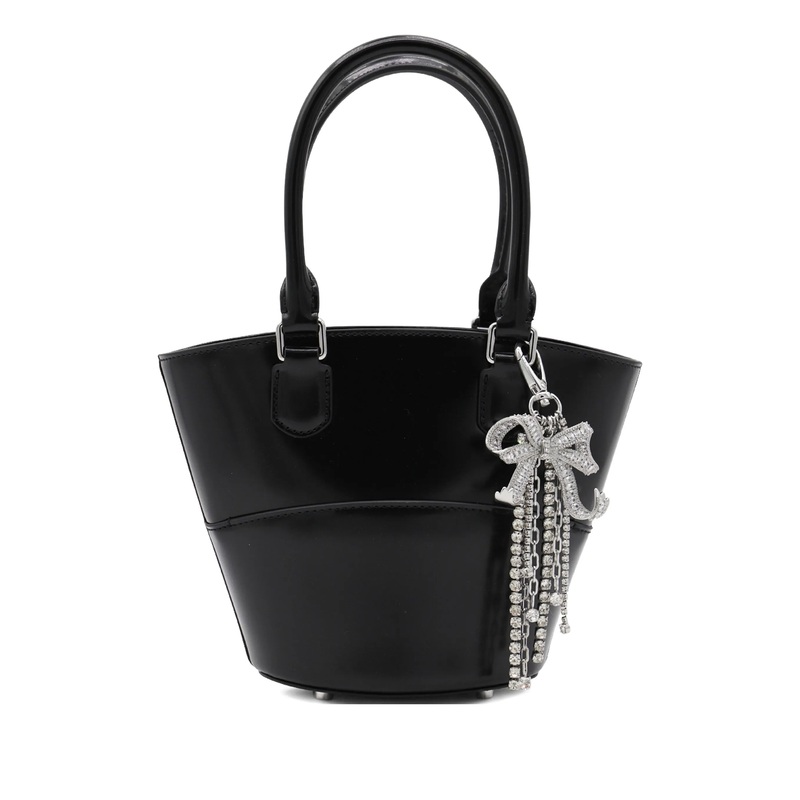 Black Leather Charm Tote Bag
