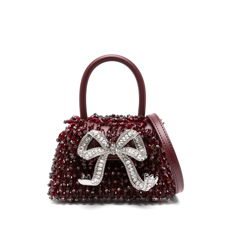 Burgundy Embellished Micro Bow Bag
