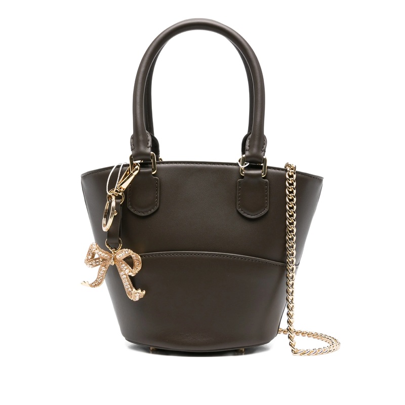 Dark Brown Leather Charm Tote Bag