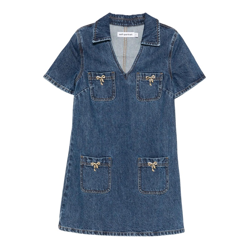 Denim Crystal Bow Mini Dress