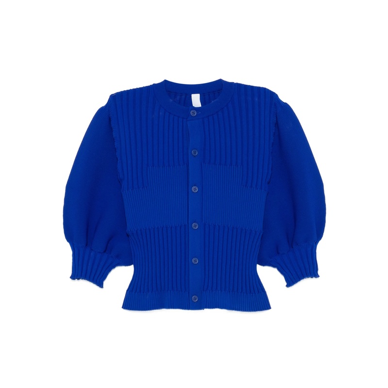Fluted Short Puff Sleeve Cardigan