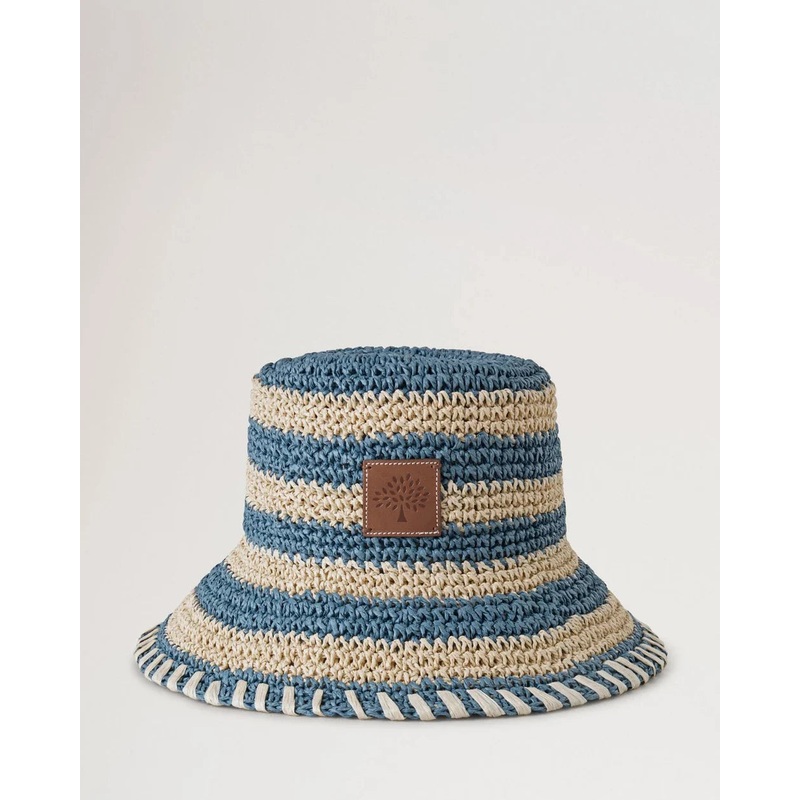 Horizontal Striped Bucket Hat Brighton Blue Paper Raffia