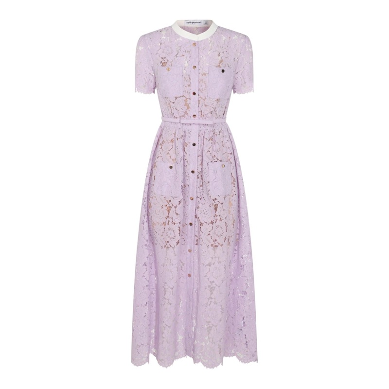 Lilac Lace Button Front Midi Dress