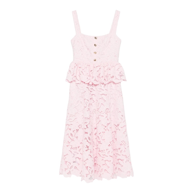 Pink Lace Peplum Midi Dress