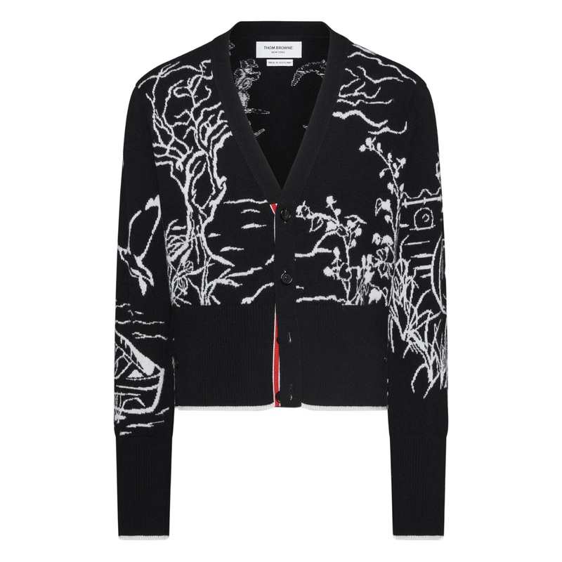 Scenic Jersey Intarsia Cashmere V Neck Cardigan Men