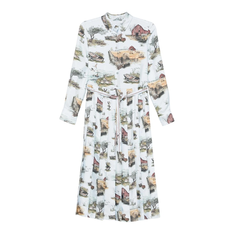 Scenic Toile Silk Twill Pleated Shirtdress Women