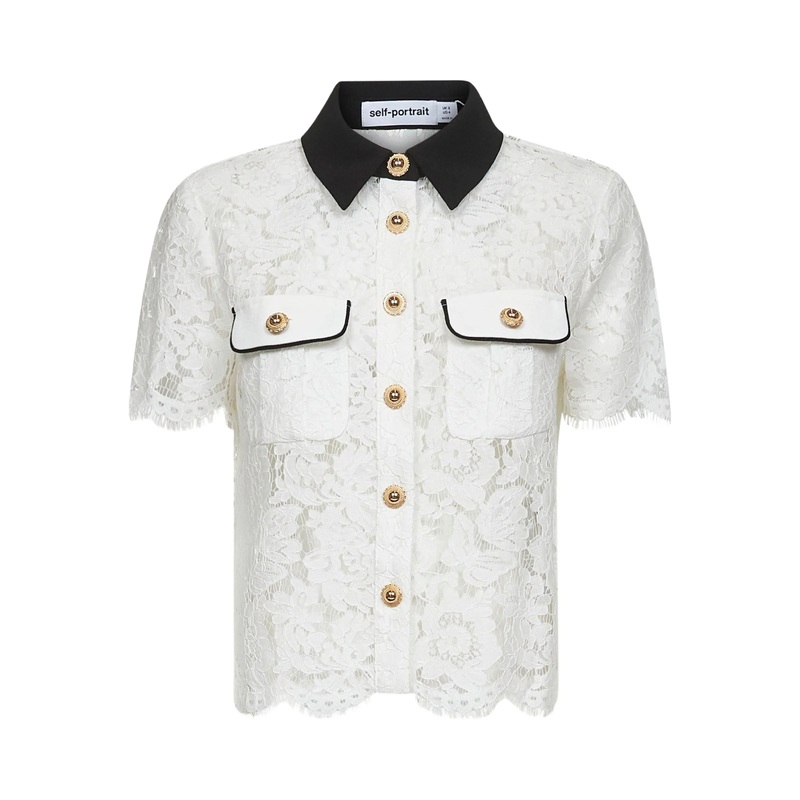 White Lace Contrast Collar Top