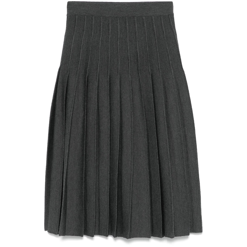 Wool Silk Pointelle Pleated Skirt Women