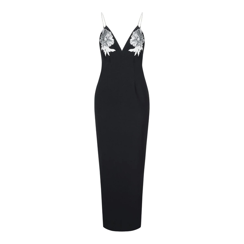 Ayliua Sweetheart-Neckline Rhinestones Embellished Black Long Dress