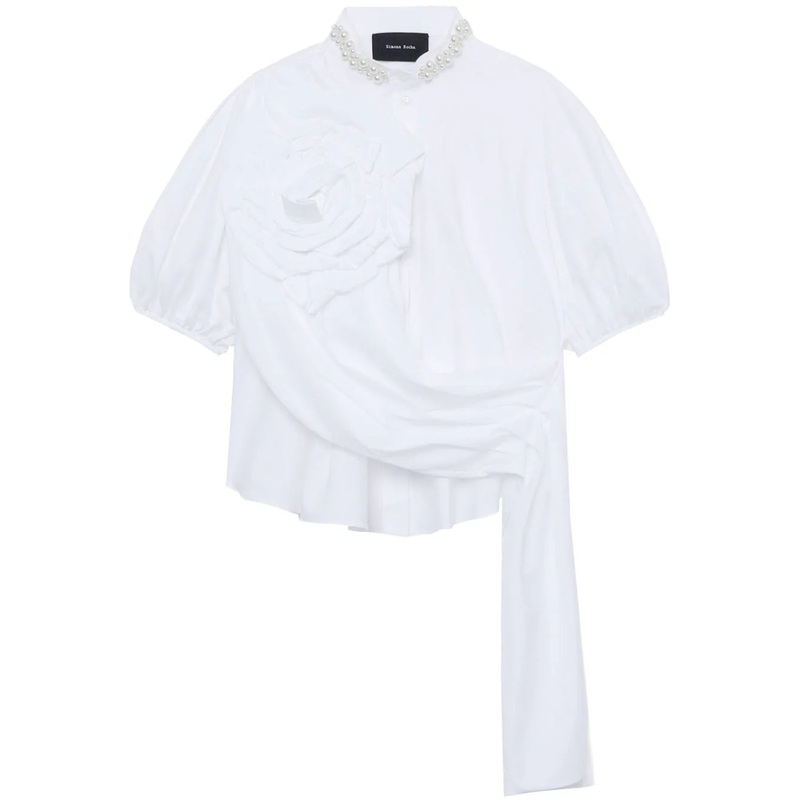 Beaded Cropped Puff Sleeve Top