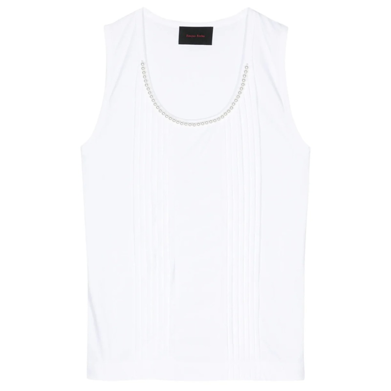 Beaded Double Pleated Tank Top