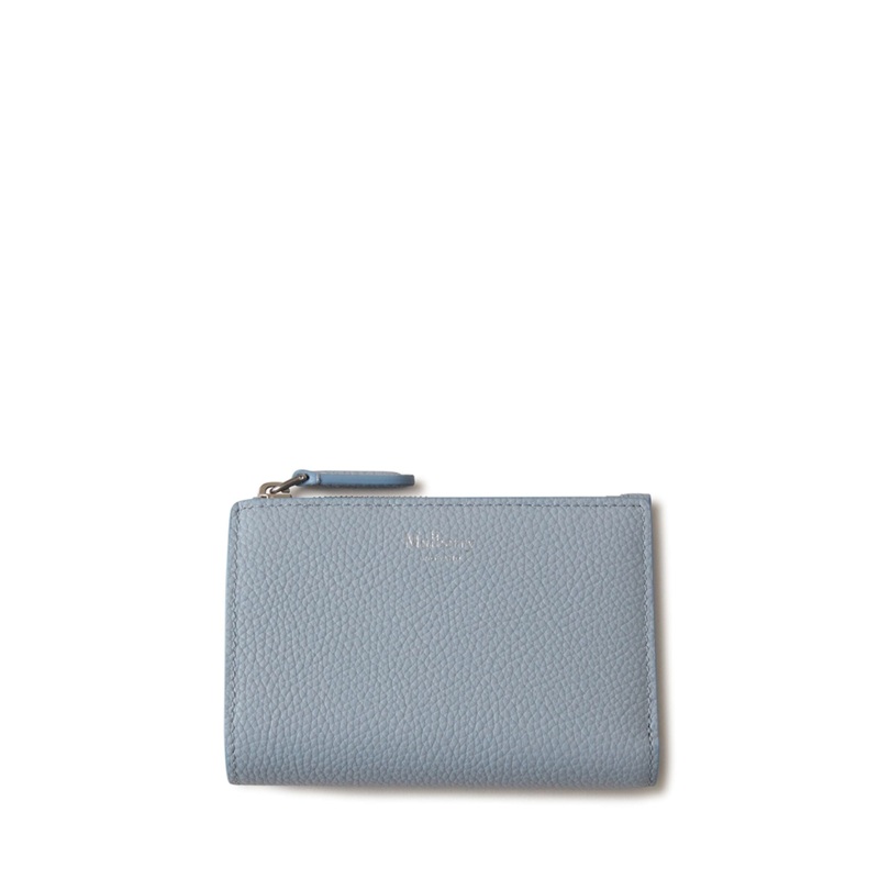 Continental Bifold Zipped Wallet Poplin Blue Small Classic Grain
