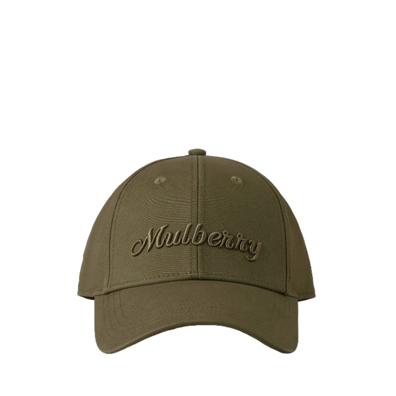 Logo Embroidered Baseball Cap Linen Green Cotton