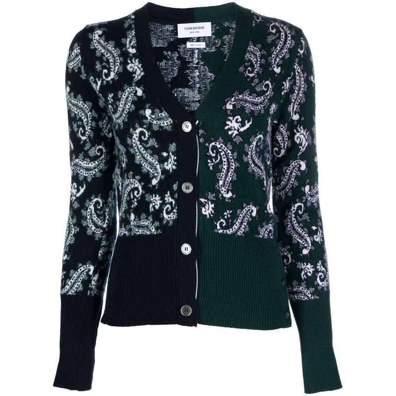 Paisley Jacquard Classic V Neck Cardigan Women