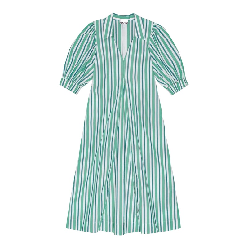 Stripe Cotton Collar Long Dress