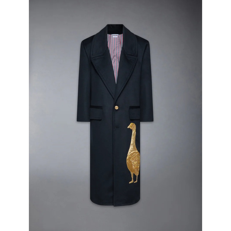 Cashmere Embroidered Applique Overcoat Men